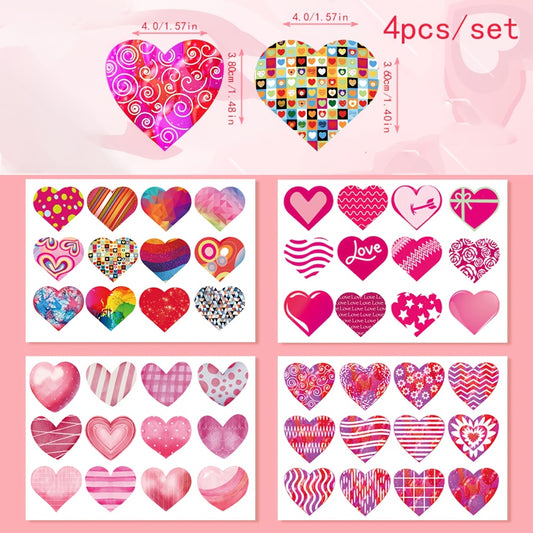 4pcs Valentine's Theme Heart Stickers Self Adhesive Decals for Party Decorations