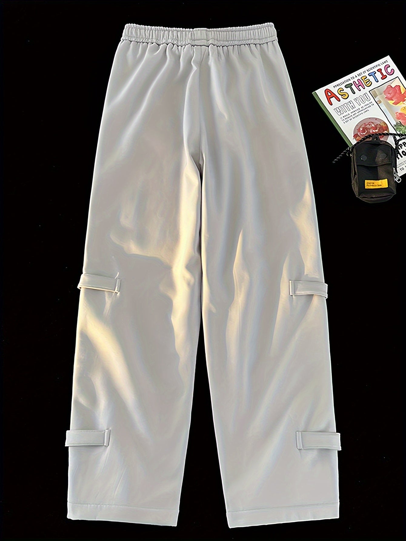 Men's Loose Button Decor Pants Active Breathable Drawstring Trousers