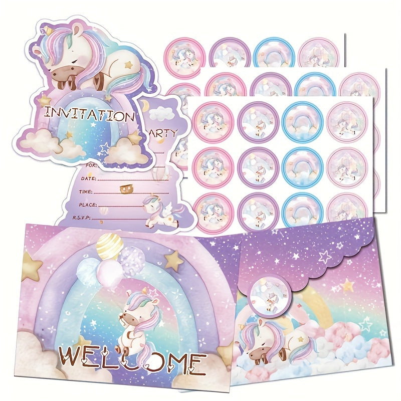 36pcs Unicorn Alien Birthday Invitations Set, Decorate with Envelopes & Stickers