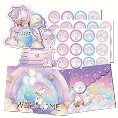 36pcs Unicorn Alien Birthday Invitations Set, Decorate with Envelopes & Stickers