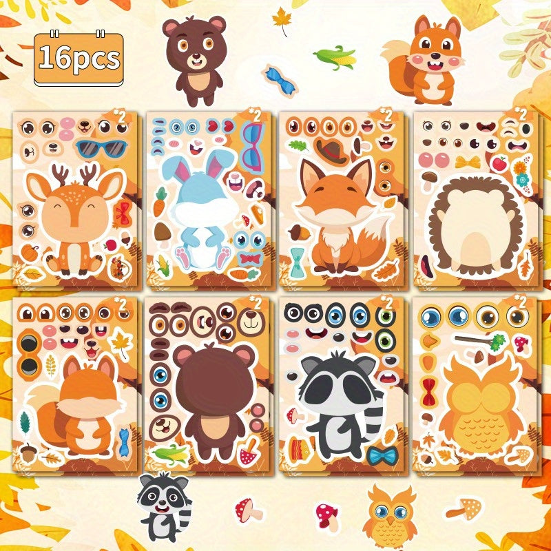 Animal Adhesive Decals - 8/16 Pack - Bunny, Owl, Hedgehog, Elk, Squirrel