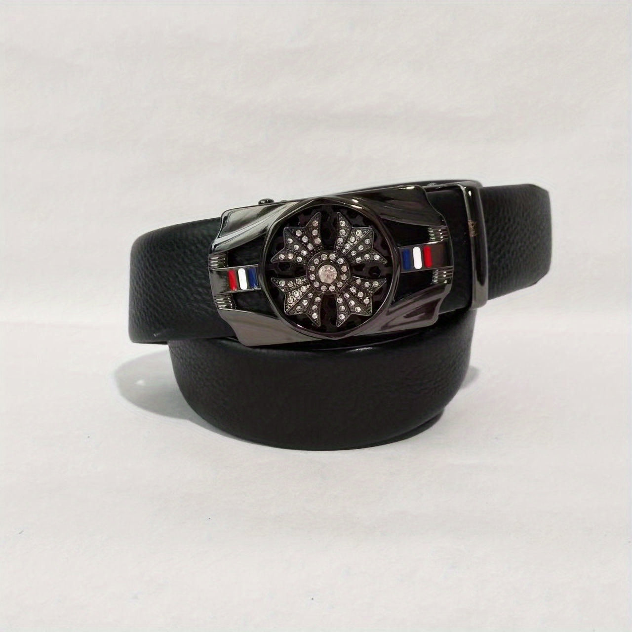 Men's Rhinestone Leather Belt with Automatic Buckle
