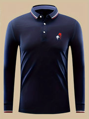 Wolf Print Men's Casual Button Up Long Sleeve Polo Shirt