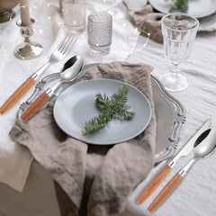 Stainless Steel Tableware Set with Wooden Handles - Durable Dinnerware