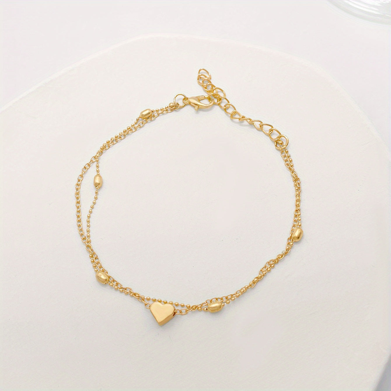 Mini Love Heart Thin Chain Anklet Double Layers Ankle Bracelet