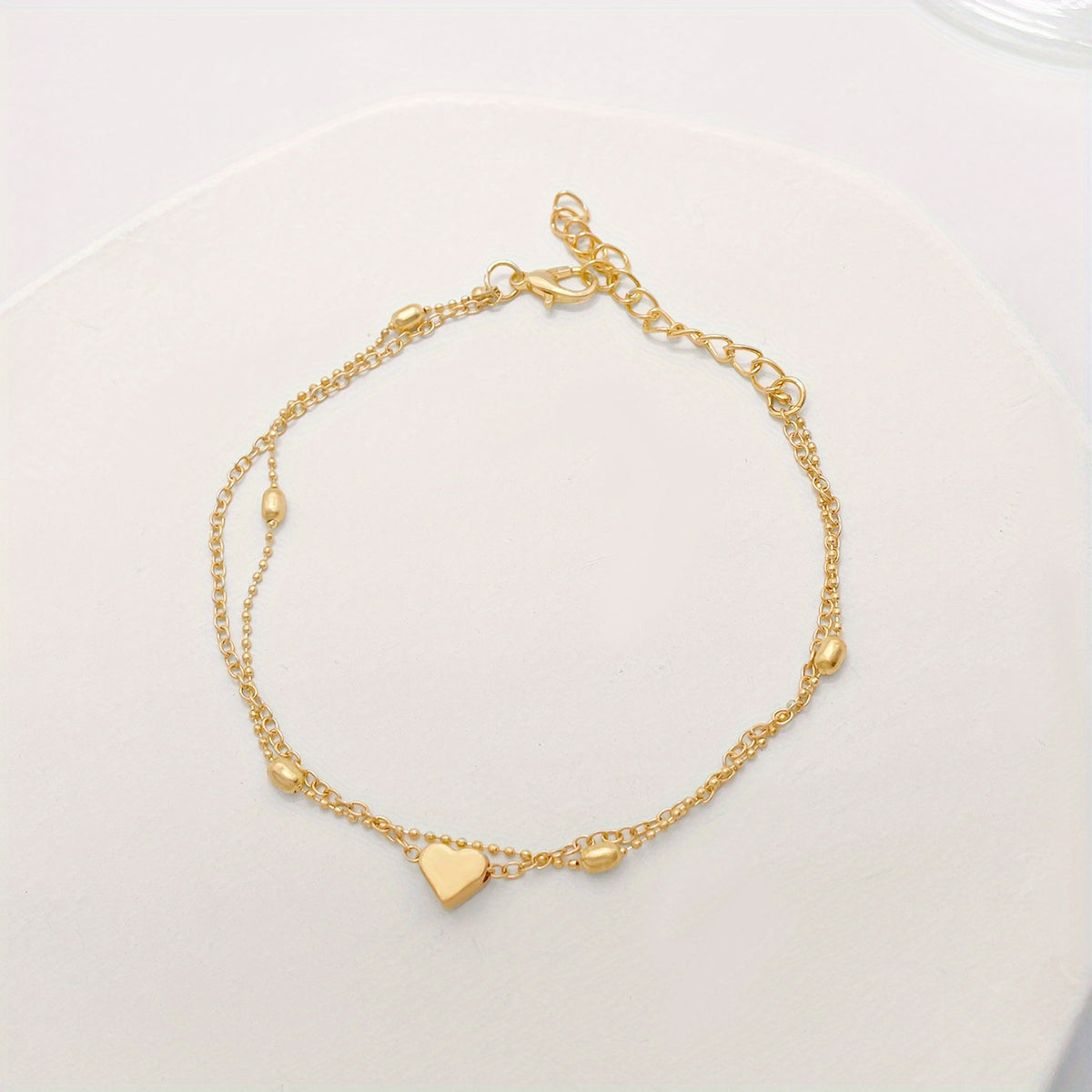 Mini Love Heart Thin Chain Anklet Double Layers Ankle Bracelet