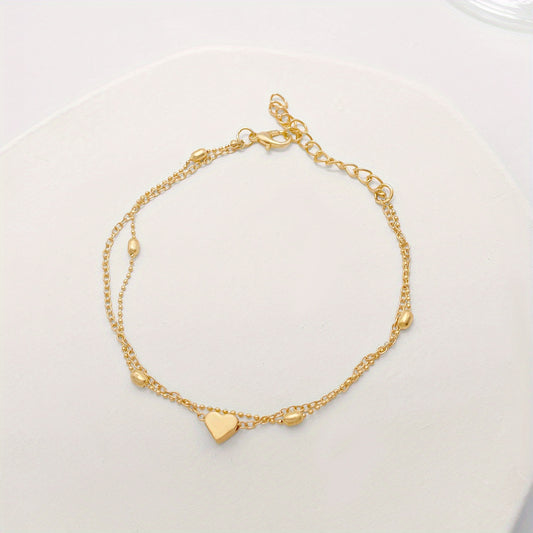 Mini Love Heart Thin Chain Anklet Double Layers Ankle Bracelet