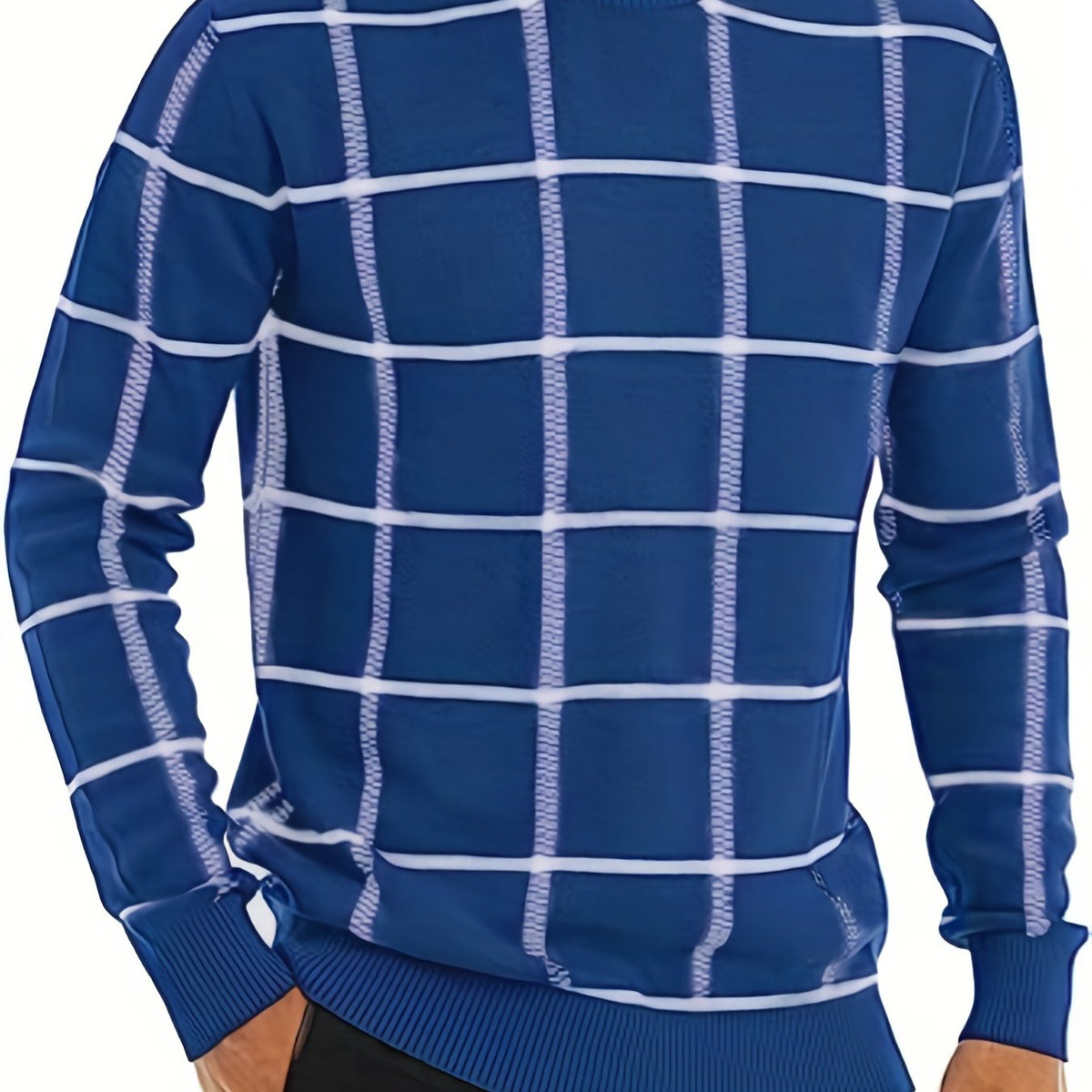 Knitted Plaid Sweater Men's Casual Warm Pullover