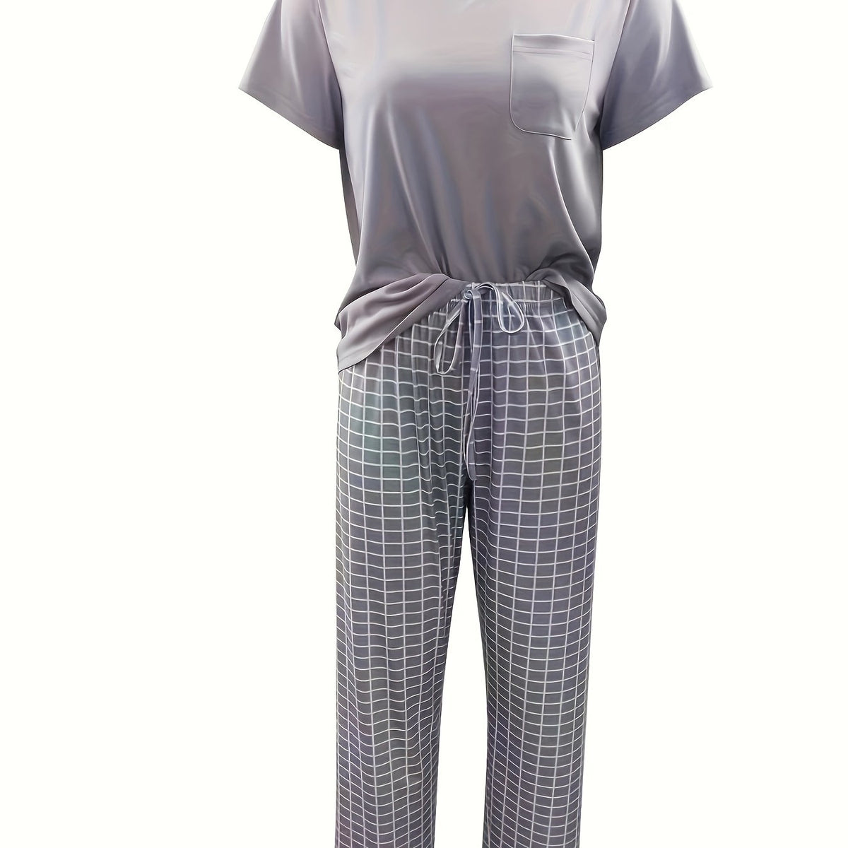  Plaid Print Tee & Pants Lounge Set