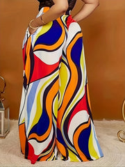  Colorblock Stripe Print Wide Leg Trousers