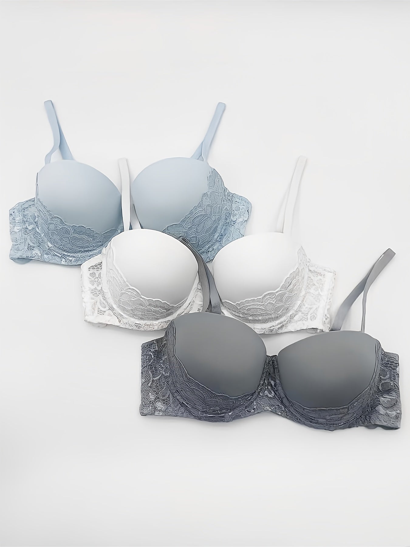 3 Pcs Lace Trim Push Up Bra Set