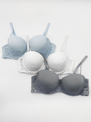 3 Pcs Lace Trim Push Up Bra Set