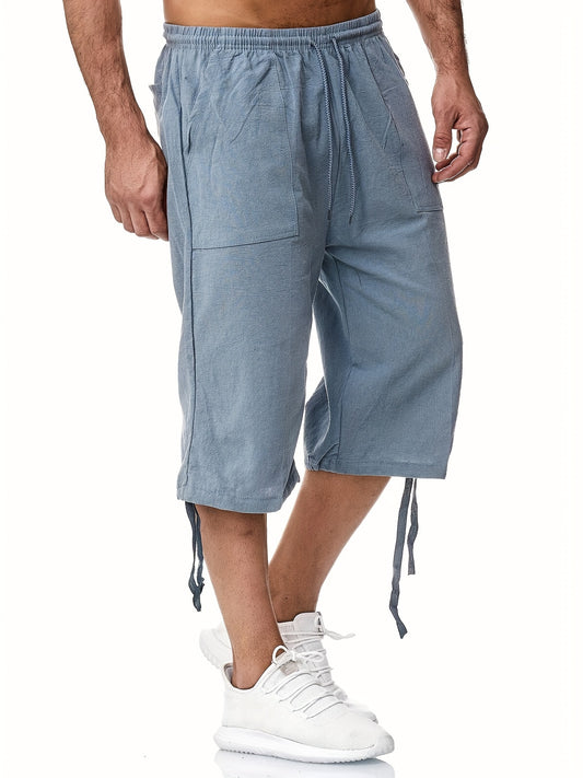 Men's Linen Drawstring Shorts Solid Color Active Summer Fitness