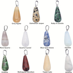 5pcs Stone Pendant Oval Long Tears Water Drop Chakra Charm Semi Precious Gemston