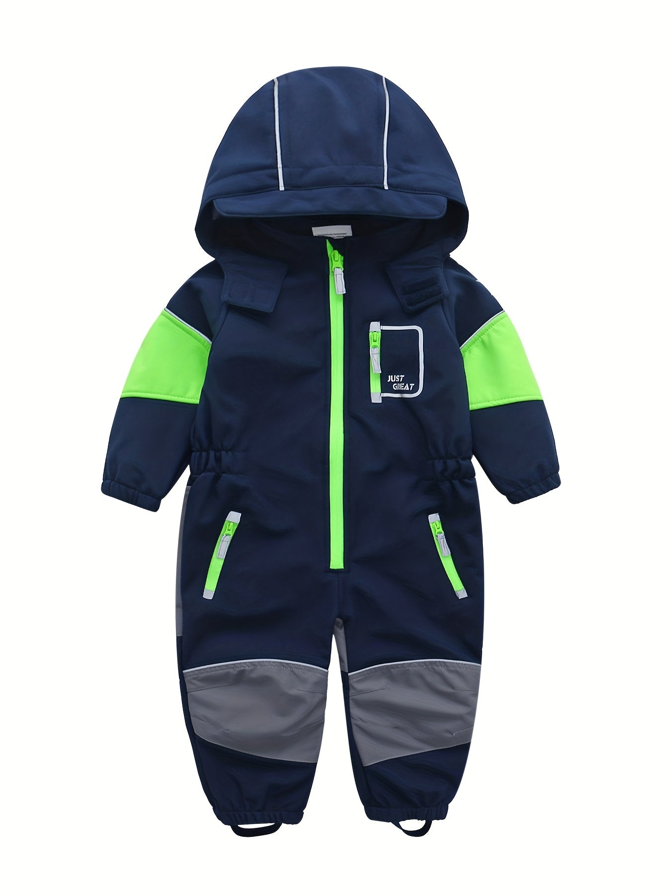 Boys Warm Softshell Outdoor Jumpsuit Fleece Lined Hooded Ski Suit
