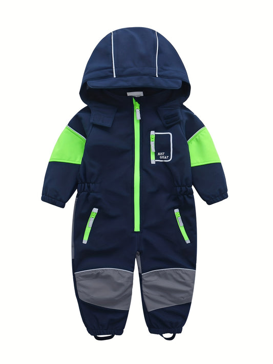 Boys Warm Softshell Outdoor Jumpsuit Fleece Lined Hooded Ski Suit