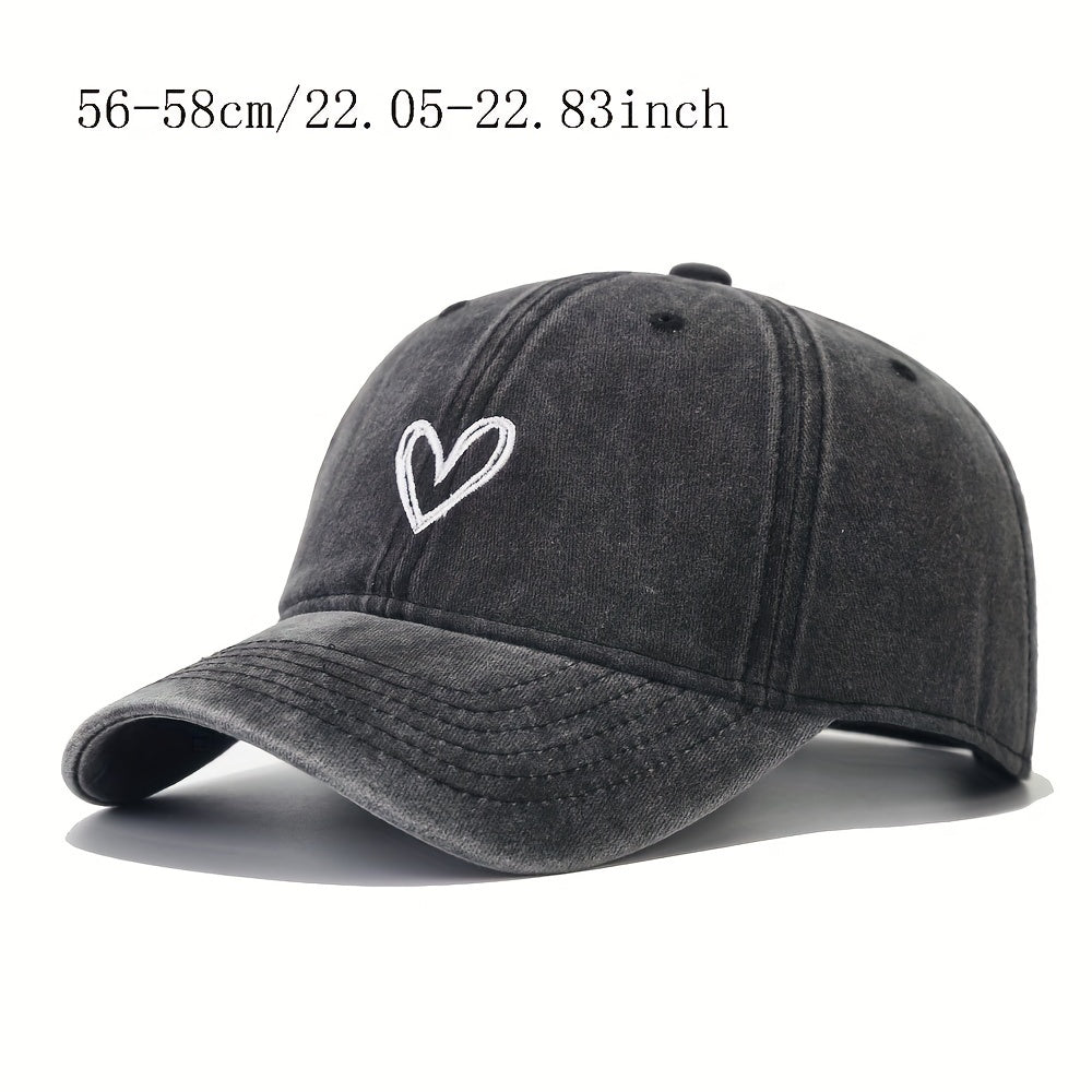 Vintage Baseball Cap Heart Embroidered Dad Hat Adjustable Sun Hats