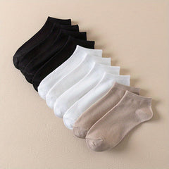 10 Pairs Solid Ankle Socks Comfy & Breathable Women's Stockings