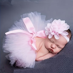 2pcs Newborn Baby Girls Photo Props Hairband & Skirt Set