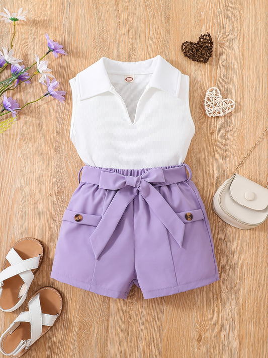 2pc Toddler Girls Sleeveless Vest Top & Shorts Set