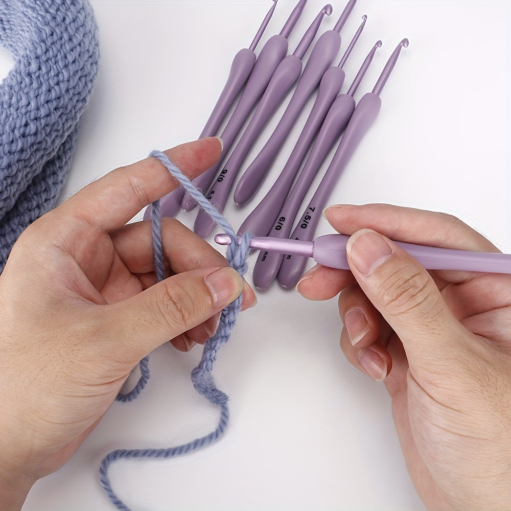 Purple Ergonomic Crochet Hook Set Lightweight Aluminum Crochet Needles