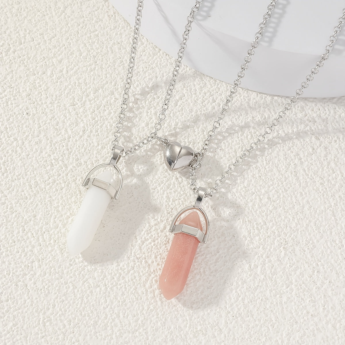 2pcs Couple Natural Stone Crystal Pendant Magnet Necklace Set Gift