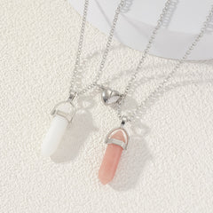 2pcs Couple Natural Stone Crystal Pendant Magnet Necklace Set Gift