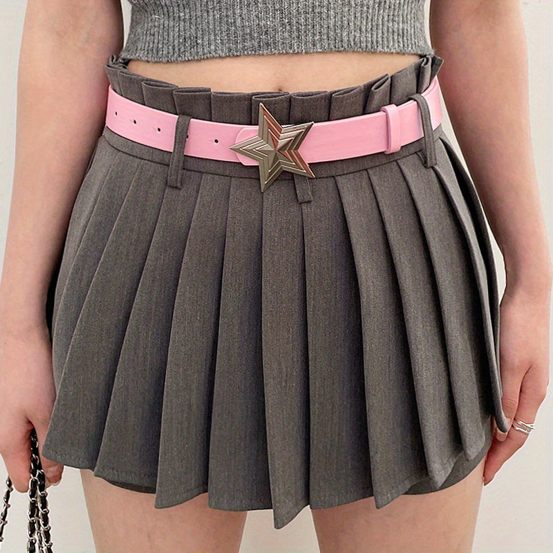 Y2K Punk Metal Pentagram Belt Pink PU Leather Girdle