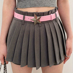 Y2K Punk Metal Pentagram Belt Pink PU Leather Girdle