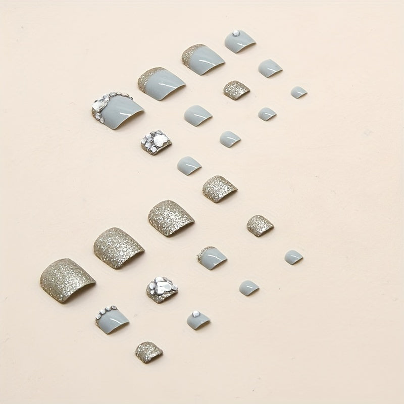 24pcs Rhinestone Press On Toenails Full Cover Acrylic Toenails