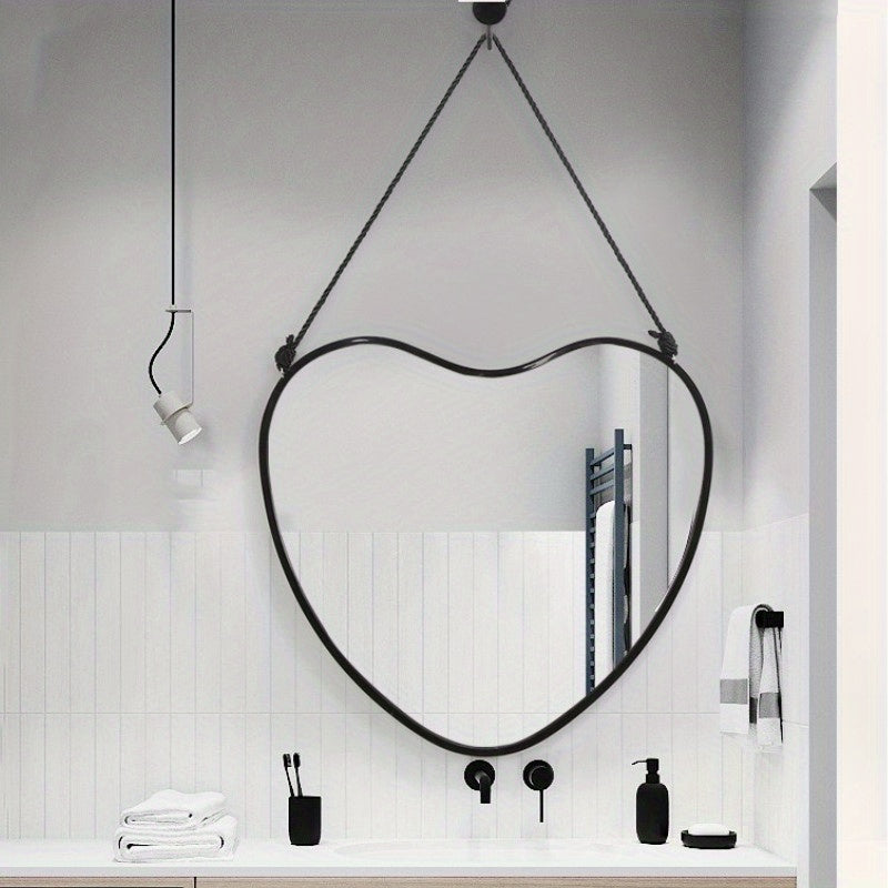 Shape Wall Mirror Framed Beauty Mirror With Hanging Rope