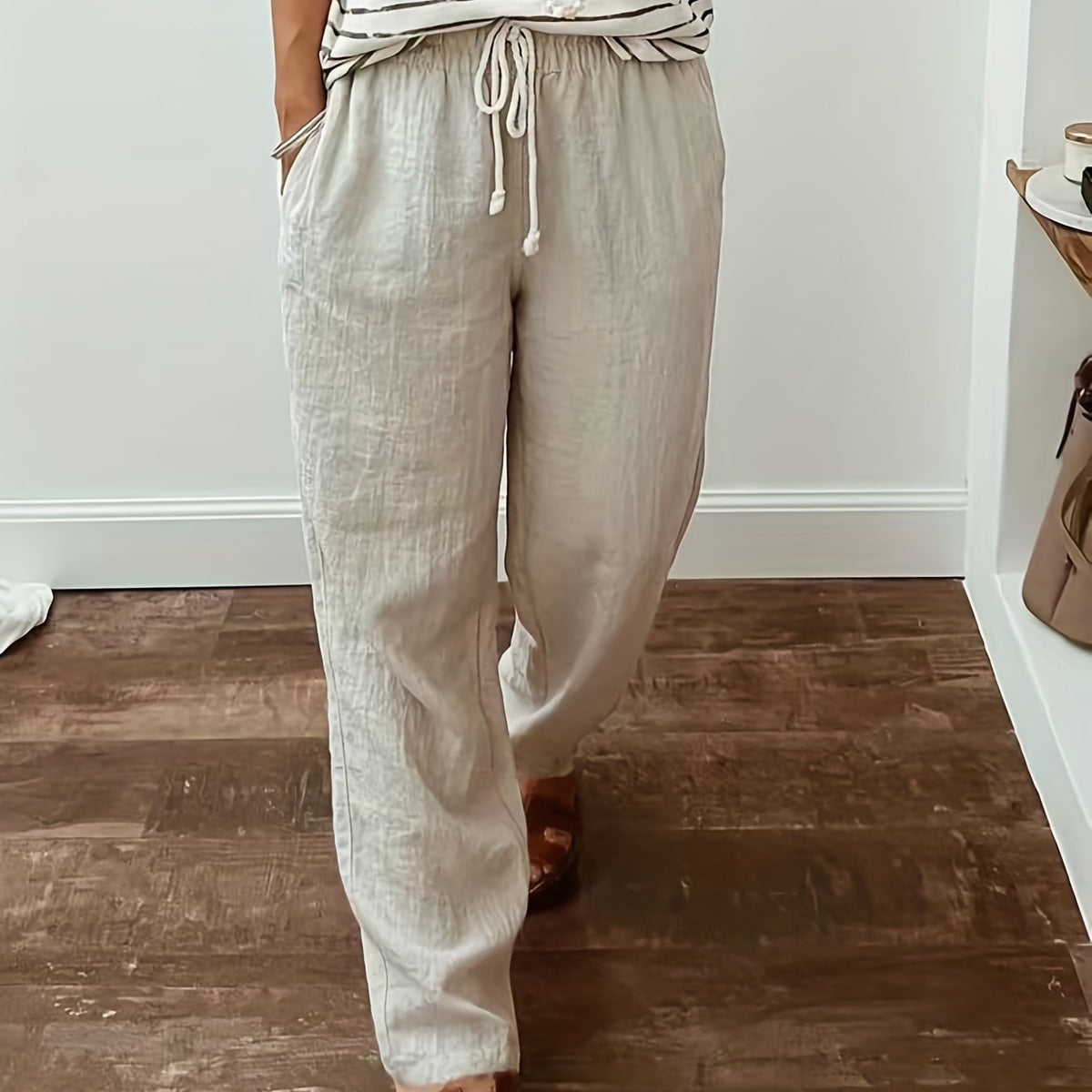  Drawstring Wide Leg Pants With Pockets