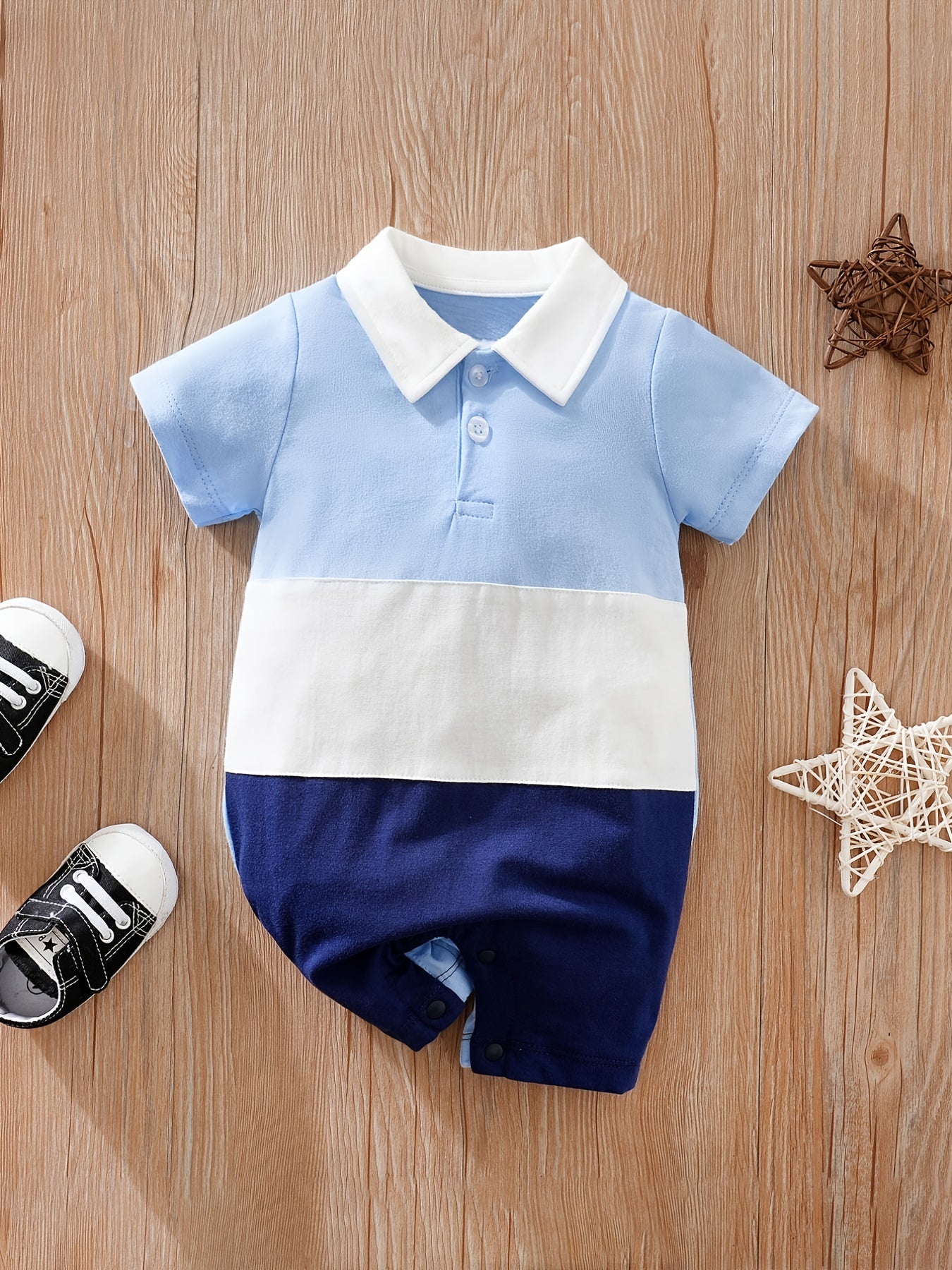 Baby Boys Casual Block Short Sleeve Romper