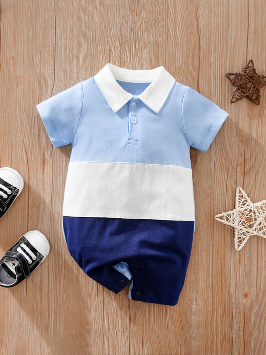 Baby Boys Casual Block Short Sleeve Romper