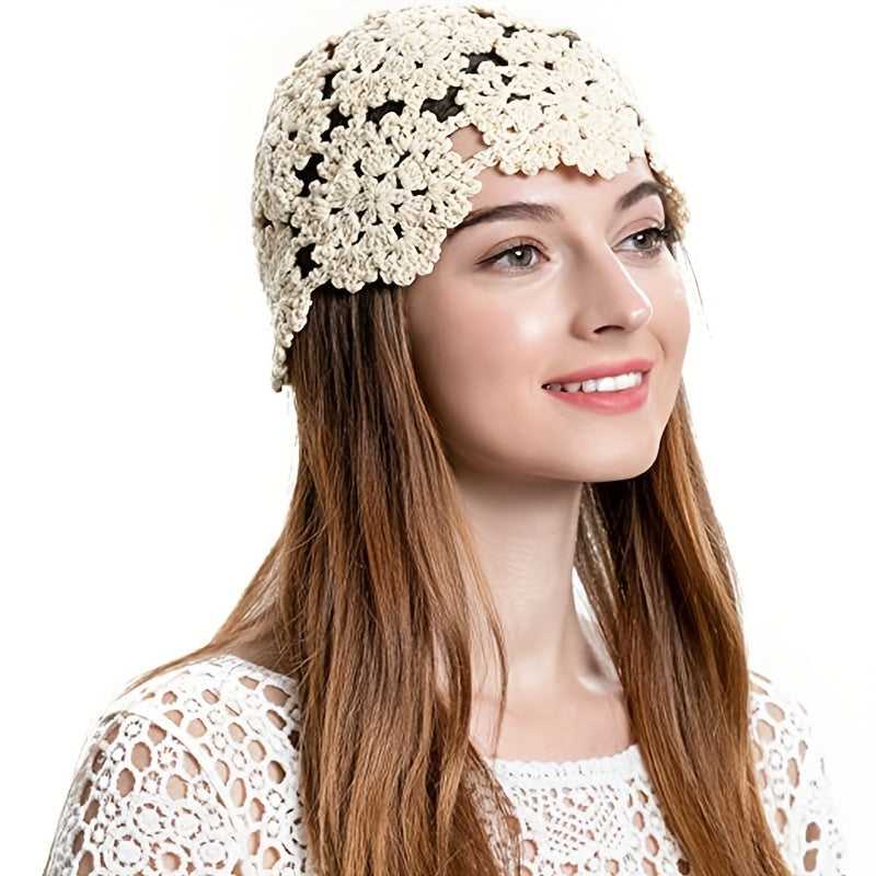 Vintage Lace Crochet Beanie Hat for Women