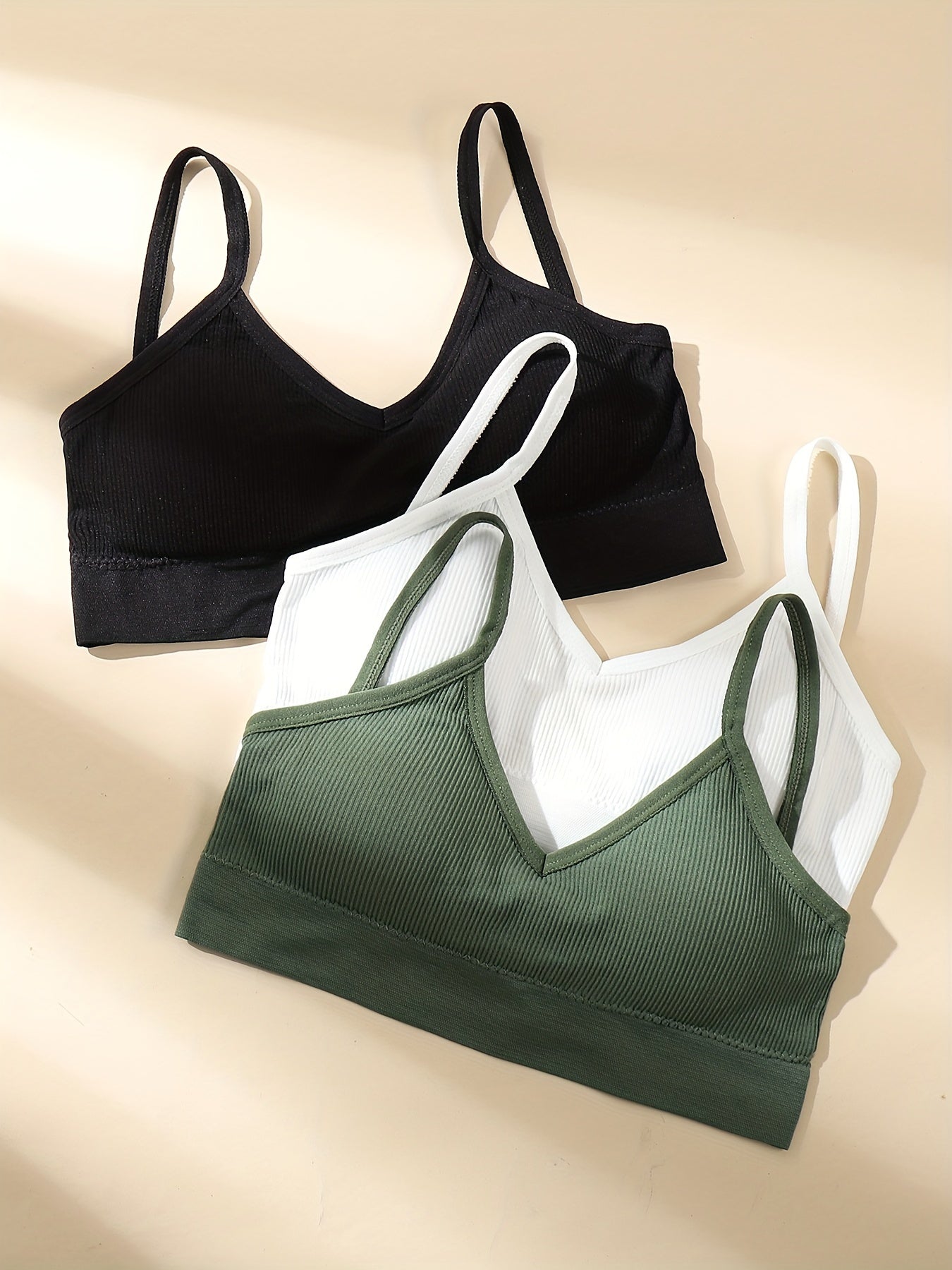 3pcs Ribbed Sports Bras Comfy Running Workout Bras Women's Lingerie