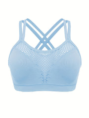  Sports Bra Solid Hollow Out Round Neck Criss Cross Bra