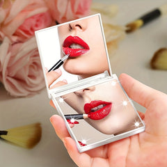 LED Compact Travel Makeup Mirror With Light Pink