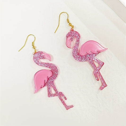 Western Style Pink Flamingo Earrings Acrylic Jewelry