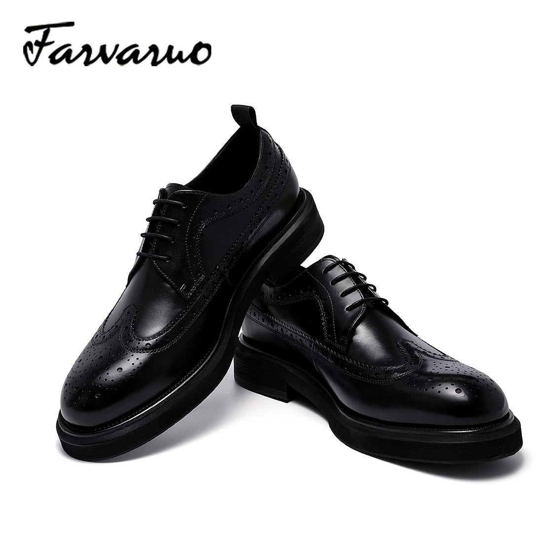 FARWARWO Men's Leather Wingtip Brogue Derby Shoes for Party Wedding