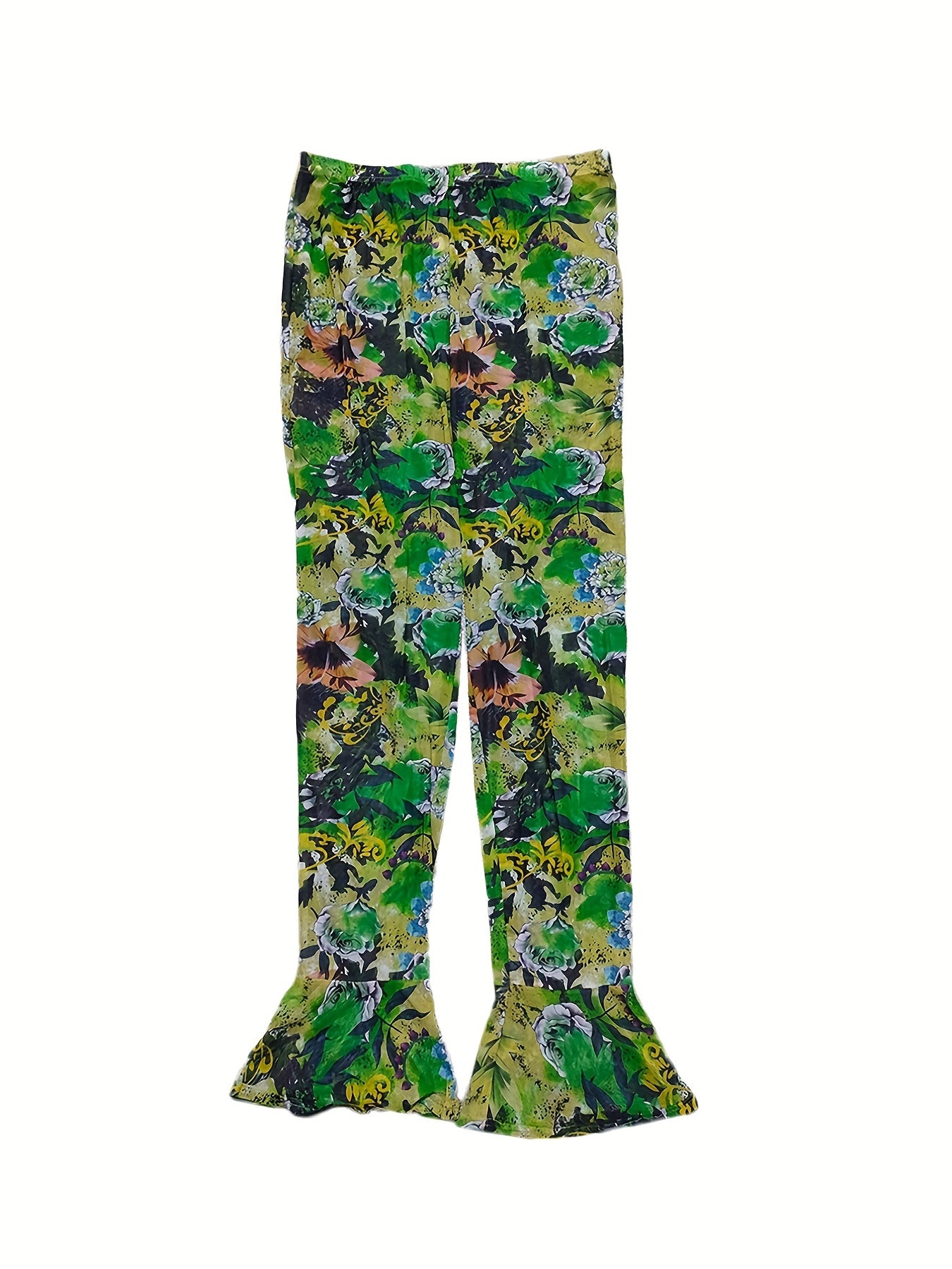 Women's Plus Floral Print Long Sleeve Top & Flared Leg Pants Set