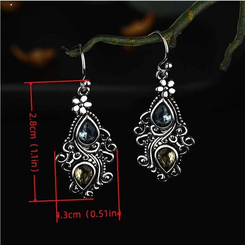 Boho Flower Water Drop Earrings Retro Crystal Stone Banquet Jewelry