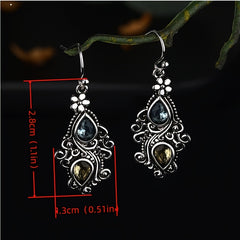 Boho Flower Water Drop Earrings Retro Crystal Stone Banquet Jewelry