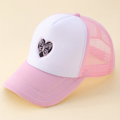 Butterfly Heart Embroidery Trucker Hat Cartoon Block Baseball Cap