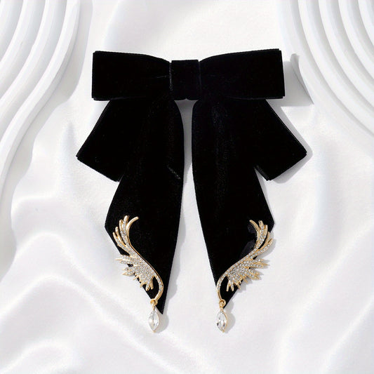 Velvet Bowknot Brooch Pin Rhinestone Wings Shirt Collar Pin