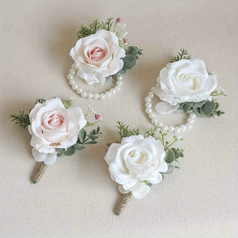 Artificial Rose Wrist Flowers & Men's Chest Flowers for Wedding Dance Party