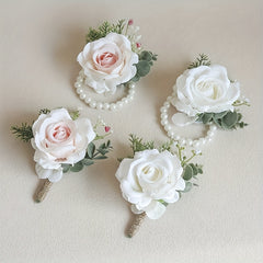 Artificial Rose Wrist Flowers & Men's Chest Flowers for Wedding Dance Party