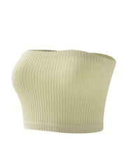 8pcs Ribbed Strapless Bandeau Bras Soft Stretch Everyday Bra Women's Lingerie