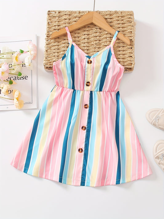Toddler Girls Rainbow Striped Button Front Cami Dress