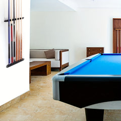Wood Pool Cue Holder with Metal Clip for 6 Clubs